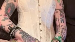 Hot AF GMilf in white corset fingers her wet pussy - pt2