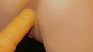 Doggystyle dildo fuck small blonde girl