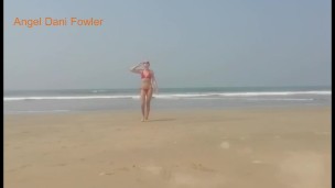 Hot Body Beach Slut Pissing on Public Beach then Going for Swim