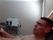 Two handed jerkoff Fully Naked with Messy Cumshot