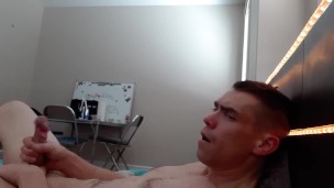 Two handed jerkoff Fully Naked with Messy Cumshot