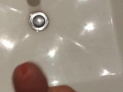 Bathroom sink very quick Jackoff with Big Cumshot