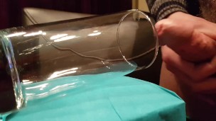Great view of huge cumshot explosion into glas from big perfect mushroom head ccuckold cock 