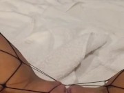 Fucking myself and squirting in fishnets while listening to my roommate fucking her tinder date