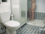 A fantasy in the bathroom with my roommate! Two dildos, two orgasms in a lesbian experiment 2/16