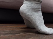 Sexy girl in tights pantyhose dress gray socks sexy feet foot fetish 10/16