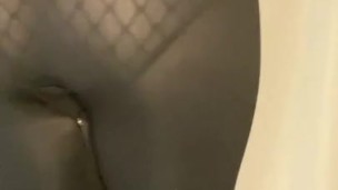 Sexy fat ass PAWG strips tights and rips thru fishnet panties, panty peel with juicy pussy 