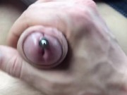 Guy jerking penis and sounding 