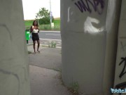 Public Agent Ebony cutie twerking her fine ass before fucking outdoors 1/16