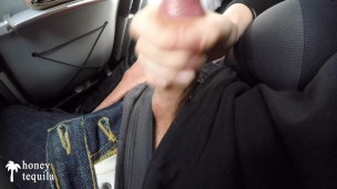 Risky public handjob on a plane - huge cumshot (real amateur couple)