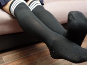 Sexy Schoolgirl Dress Knee Socks White Black, show legs pantyhose stockings tights foot fetish