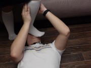 Femdom Schoolgirl mistress white Knee Socks kiss feet legs collar stockings foot fetish 1/16