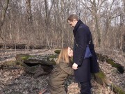 Pretty girl made a sweet quick blowjob in the woods on the first date