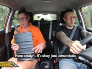 Fake Driving School Brunette Teacher with Natural Tits Screws her New Student 3/16