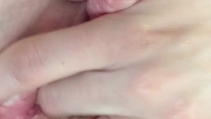 Close-up jerking my huge pierced clitdick 