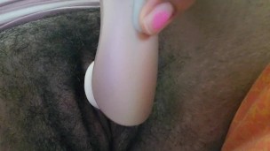 Hairy Ebony Pussy Masturbates with Satisfyer Pro 2