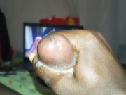 Black hunk oozing lots of cum masturbating  16/16