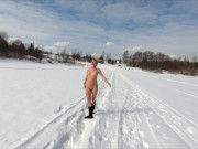 Russian Nude Girl in forest on bridge and with ships 15/16