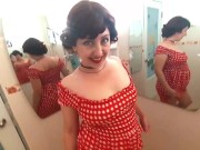 Pinup babe has no panties in front of mirror Retro Vintage Nude maid Housewife 2/16