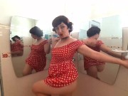 Pinup babe has no panties in front of mirror Retro Vintage Nude maid Housewife 5/16