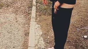 Strip nude on public path trail