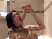 Horny Tattoed Stepsister playing with toys in a bathtube during holiday in Czech Republic