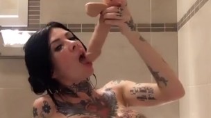 Horny Tattoed Stepsister playing with toys in a bathtube during holiday in Czech Republic