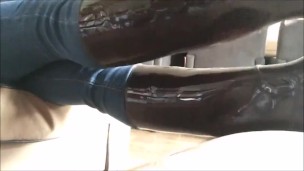 Burgundy Brown Shiny Squeaky Boots