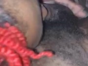EBONY SLAPS GORILLA PUNCHER'S BIG BLACK BALLS AS SHE SUCKS!!! 13/16