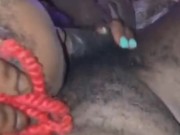 EBONY SLAPS GORILLA PUNCHER'S BIG BLACK BALLS AS SHE SUCKS!!! 6/16