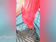 Tik Tok: girl in red pissing on the solar panel publicly 3/16