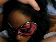 Ebony hotwife deepthroats, leaves red lipstick on lucky white dick  7/16