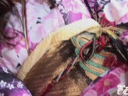 Petite Japanese babe uses big toys to satisfy her hairy pussy on the chair