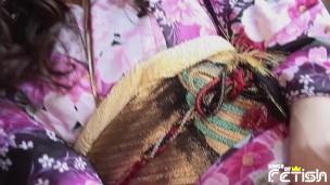 Petite Japanese babe uses big toys to satisfy her hairy pussy on the chair