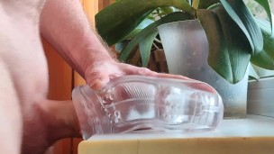 Transparent sleeve solo fuck