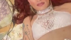 Tampa bay Tgirl in white! Like a virgin shots her load solo!!!! 