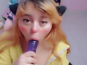 Cute girl does blowjob sloppy with a lot of saliva and it is very excited 9/16