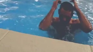 Italian guy at the pool showing off