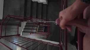 college stairwell jerk off cumshot