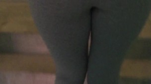 Sexy Girl with pumped ass in leggings climbs the stairs