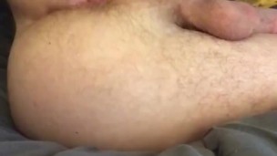 Male fingers his own hairy ass and cums 