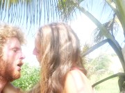 Hot girl bends over to a tree and gets fucked wild in the jungle, gives amazing blowjob 1/16