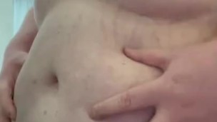 Fat chub dick squashed under belly
