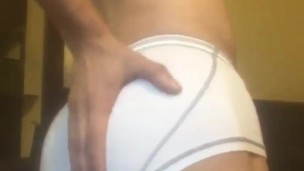 Twink wearing white boxer briefs wedgie showing ass 