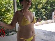 Naked woman jumping rope Her boobs are shaking Outdoor 7/16