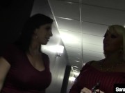 Dick Sucking MILF Sara Jay, Alura Jenson And Kimmie Lee Please 1 Lucky Man! 3/16