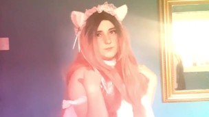 Catgirl maid strip tease and twerk