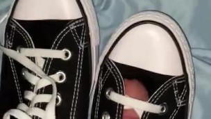 Sliding my dick in my black converse shoes