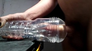 Upclose fuck and creampie in clear fleshlight by cute tgirl lily