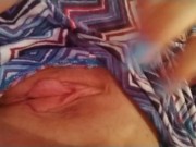 A sweet horny blonde is flashing her pussy and big tit in friends house 11/16